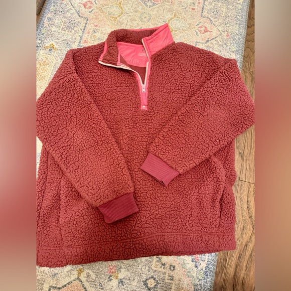 aerie Tops - Aerie Burgundy & Pink Sherpa Fleece Jacket